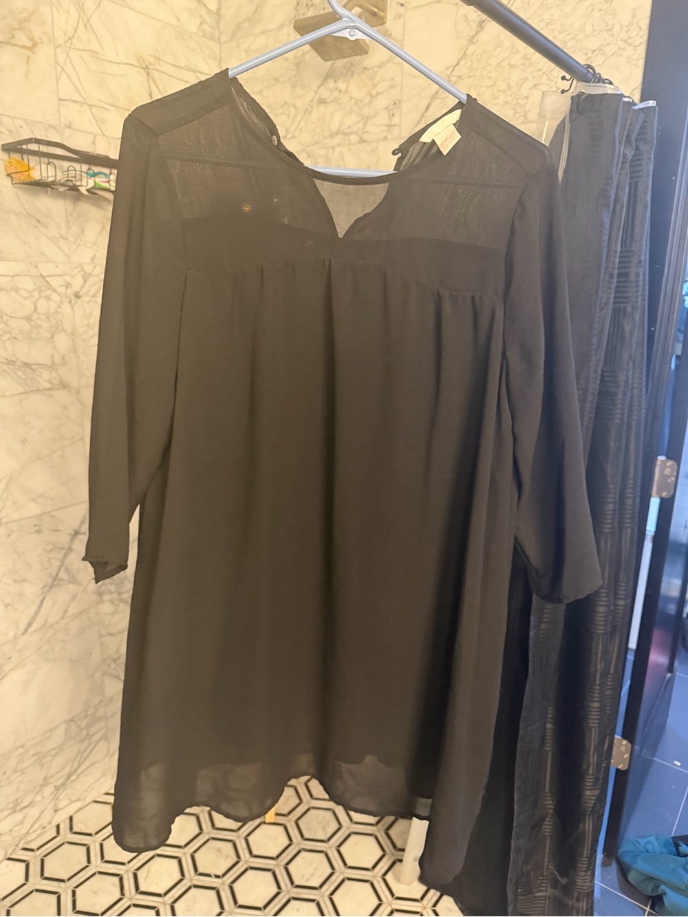 H&M Black Long Sleeve Sheer Yoke Tunic Dress